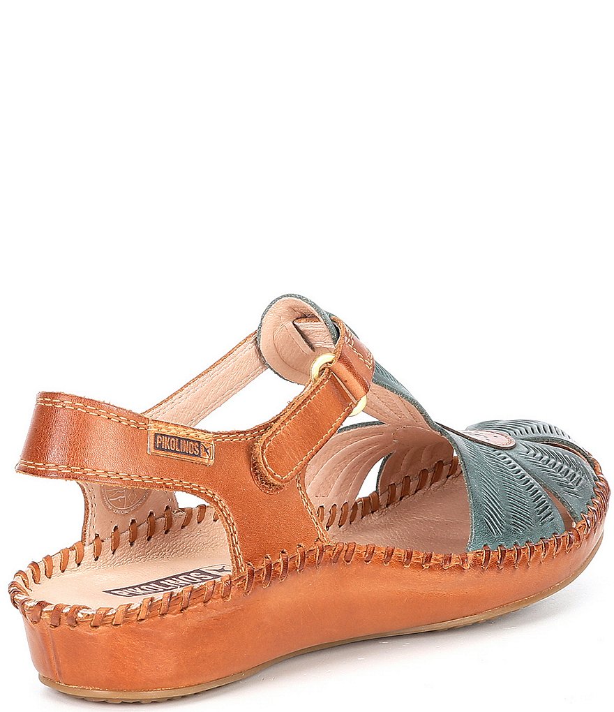 Pikolinos Puerto Vallarta 655 Leather Cut-Out Detail T-Strap Wedge Sandals