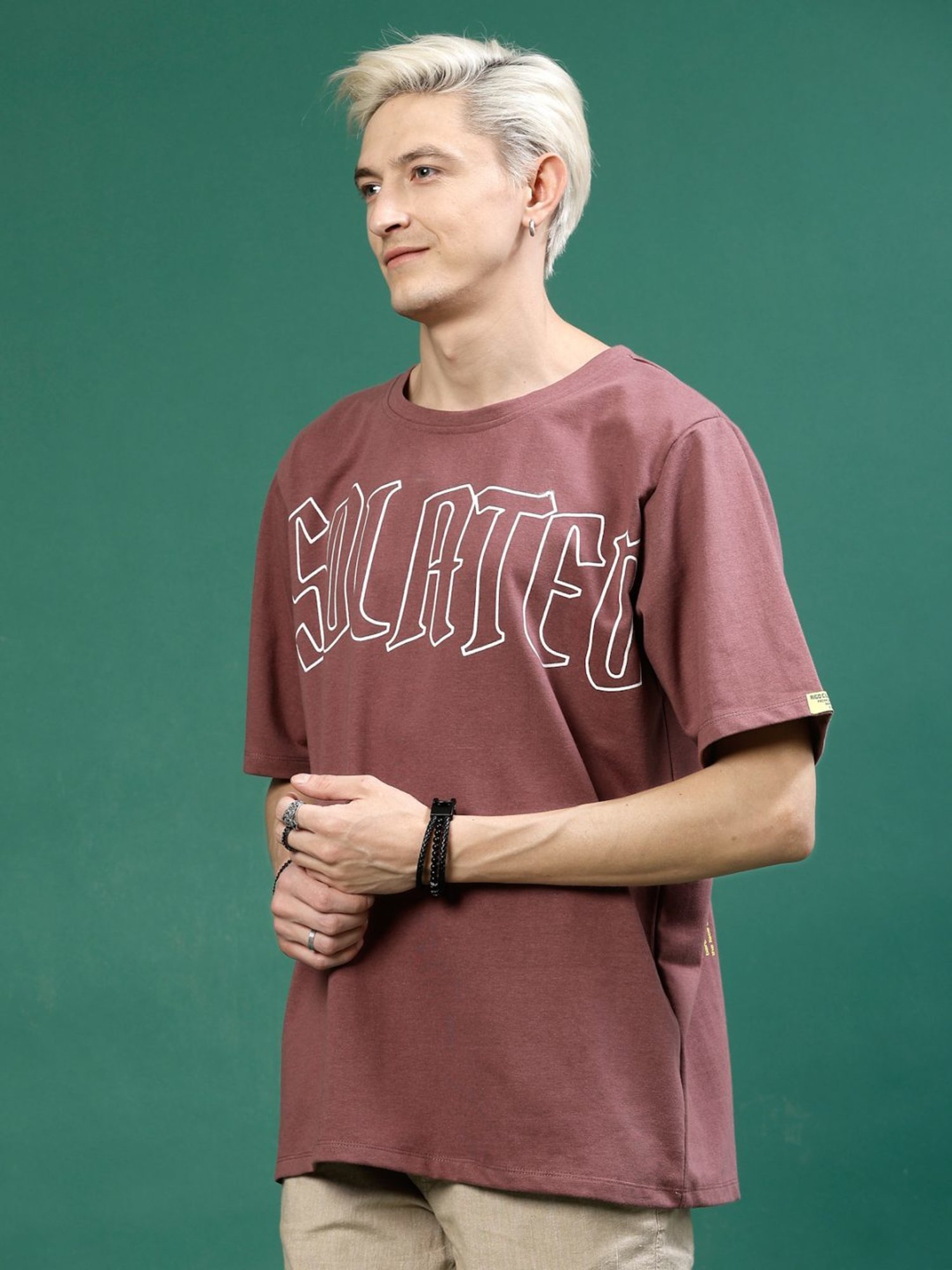 Rigo Mauve Cotton Loose Fit Printed T-Shirt