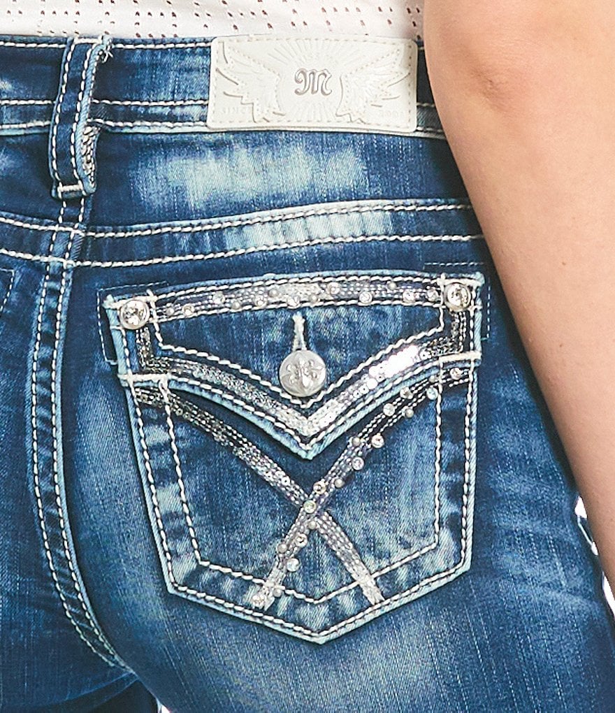 Miss Me Chloe Embellished Criss Cross Flap Bootcut Jeans