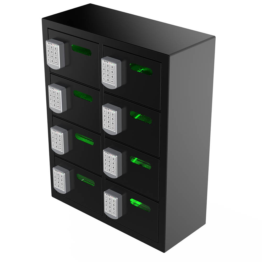 ChargeTech 8 Bay Secure Cell Phone Charging Locker, (16) Braided Cables, Keyless (PL8)