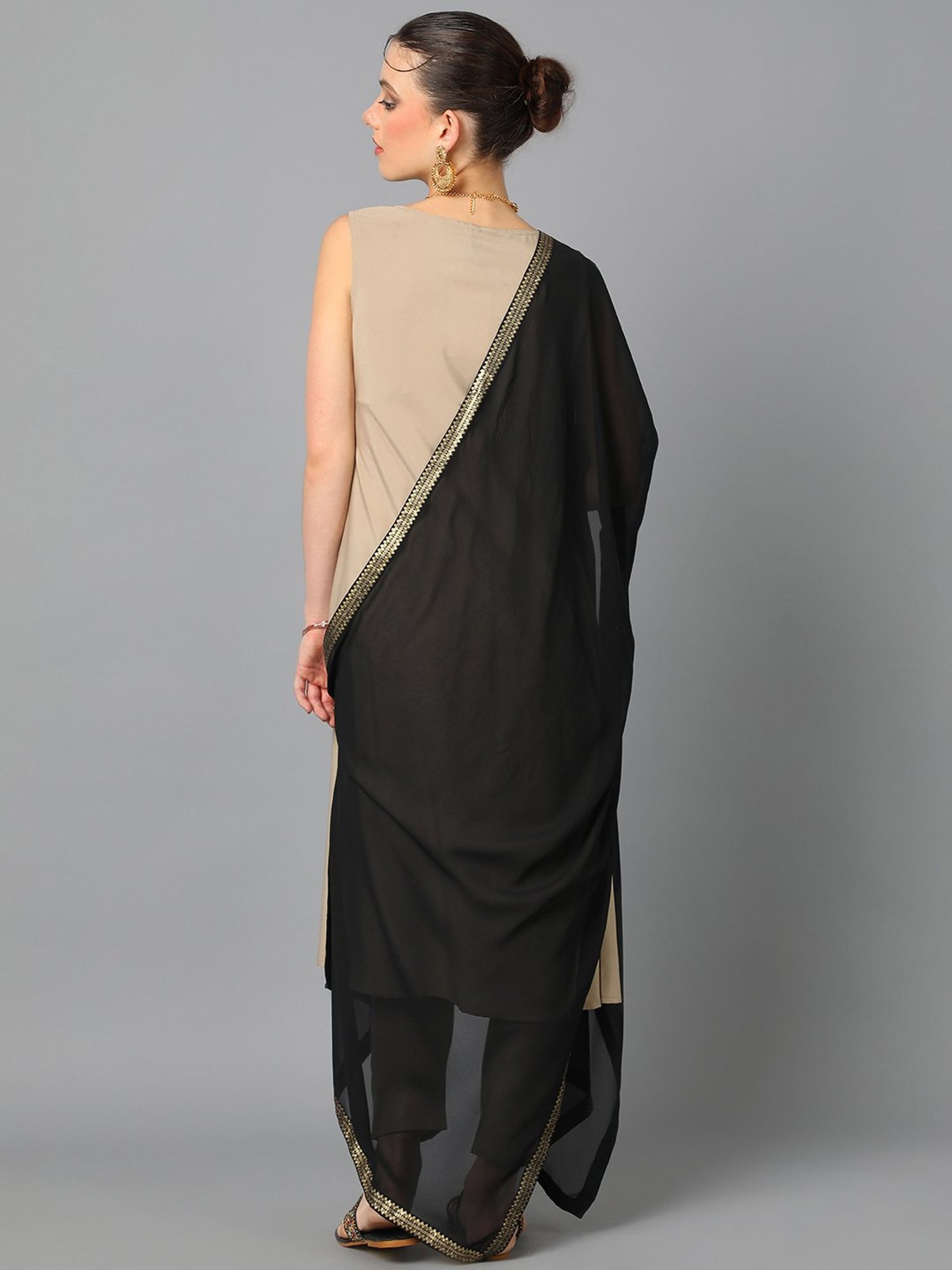 Ziyaa Beige Printed Kurta With Pant & Dupatta