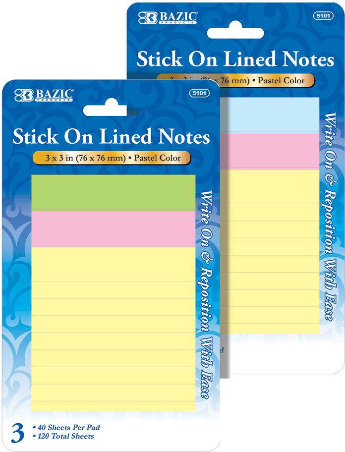 Bazic 5101-24 40 Ct. 3 in. x 3 in. Lined Stick on Notes- Pack of 24