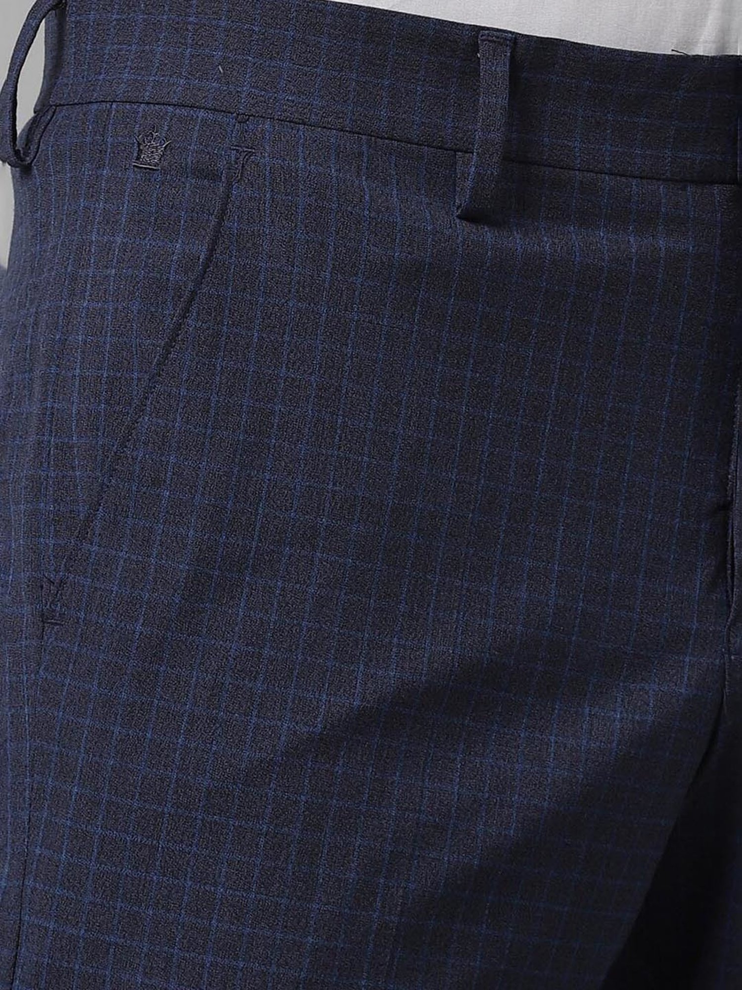 Louis Philippe Navy Slim Fit Checks Trousers