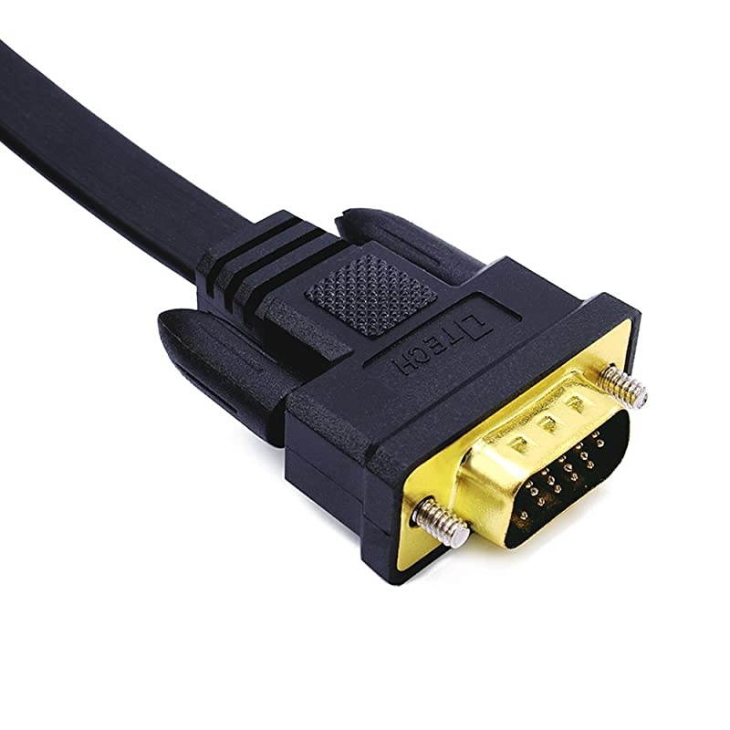 6ft Thin Computer Monitor VGA Cable Standard 15 Pin Connector Male to Male SVGA Cord Flat Wire for Desktop 6 Feet Black