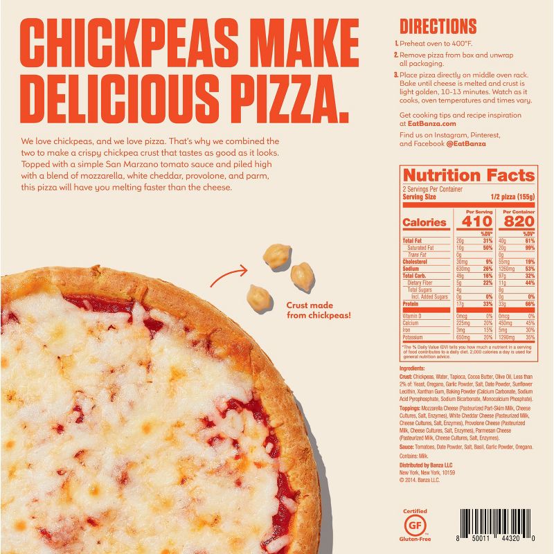 Banza Chickpea Crust Cheese Frozen Pizza - 10.9oz