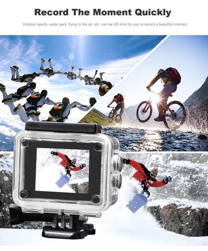 Action Camera, 720P 2 Inch LCD Screen, Waterproof Sports Cam 90 Degree Wide Angle Lens, 30m Outdoor Sports Camera DV Camcorder