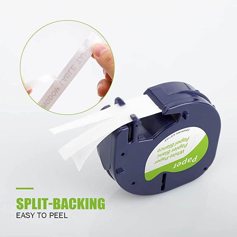 Compatible Tape Replacement for DYMO LetraTag White Paper Refill 91330 10697 12quot x 13 12mm x 4m Black on White Maker Tape for dymo Letra Tag LT100H Plus Printer 5Pack