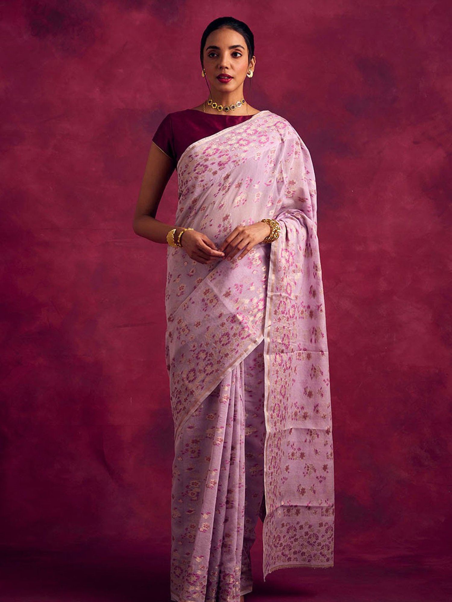 Abhishti Lavender Woven Saree Without Blouse
