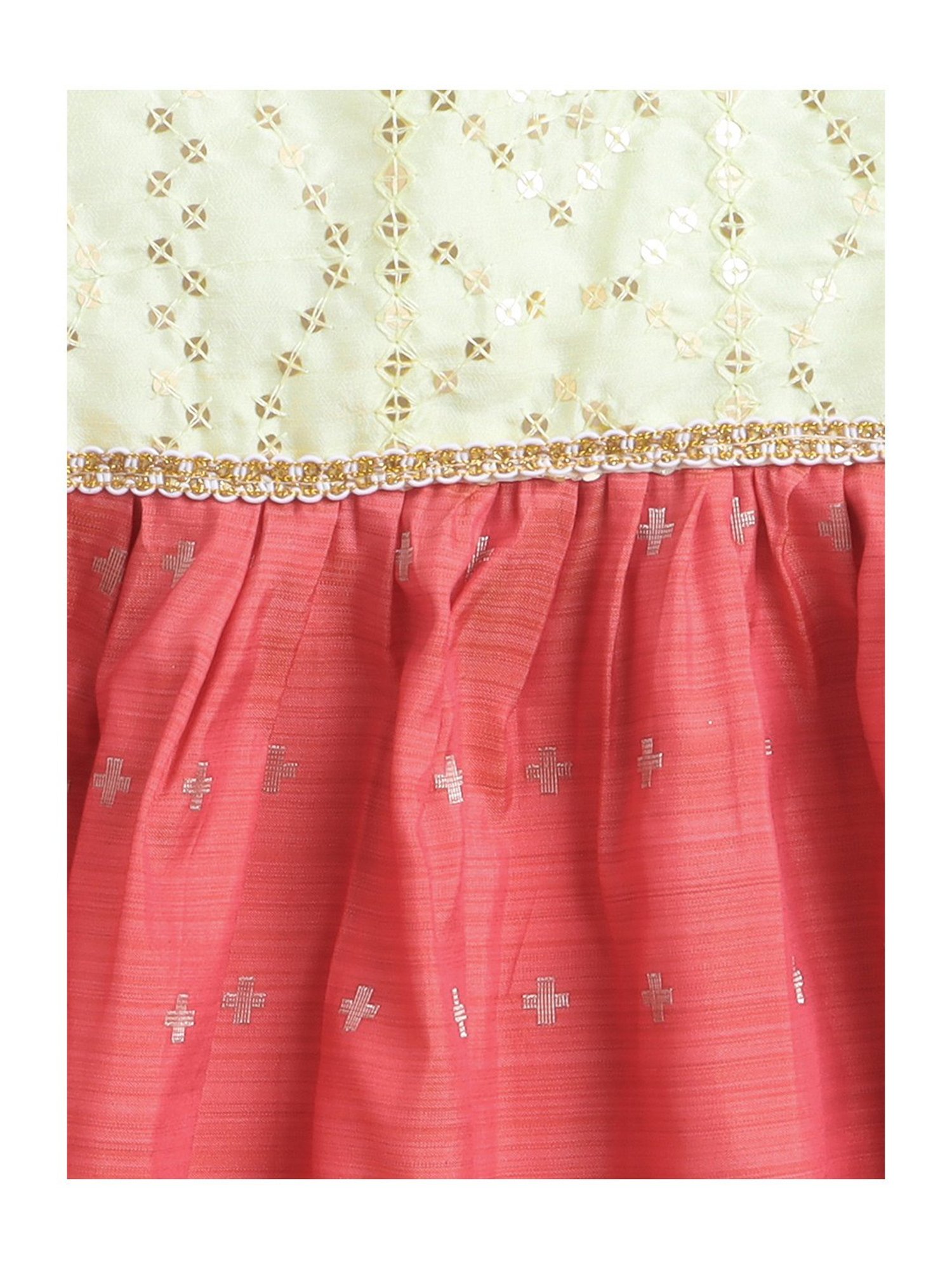 Many Frocks Kids Cream & Peach Embellished Dress