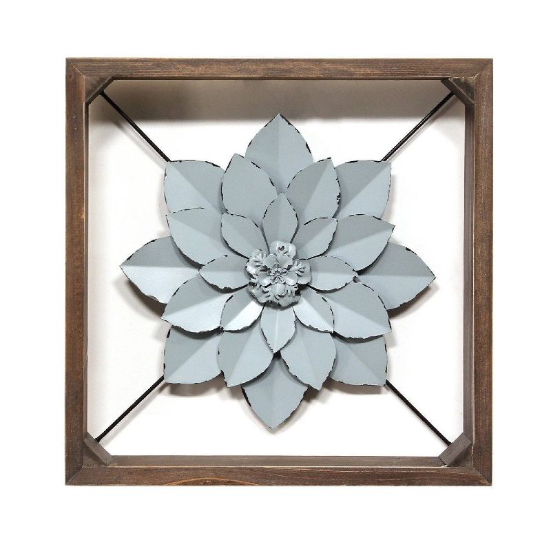 15.75" Framed Metal Flower Blue - Stratton Home Décor