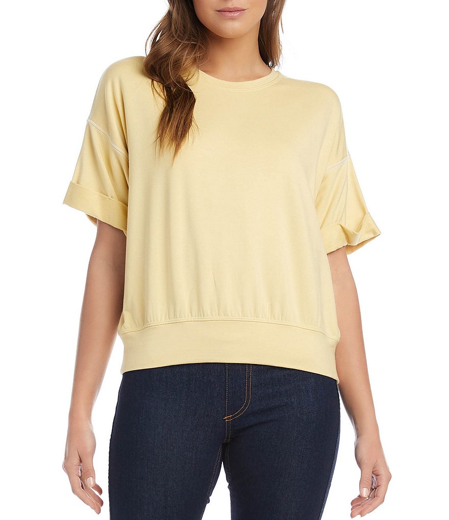 Karen Kane Cuffed Sleeve Crew Neck French Terry Tee
