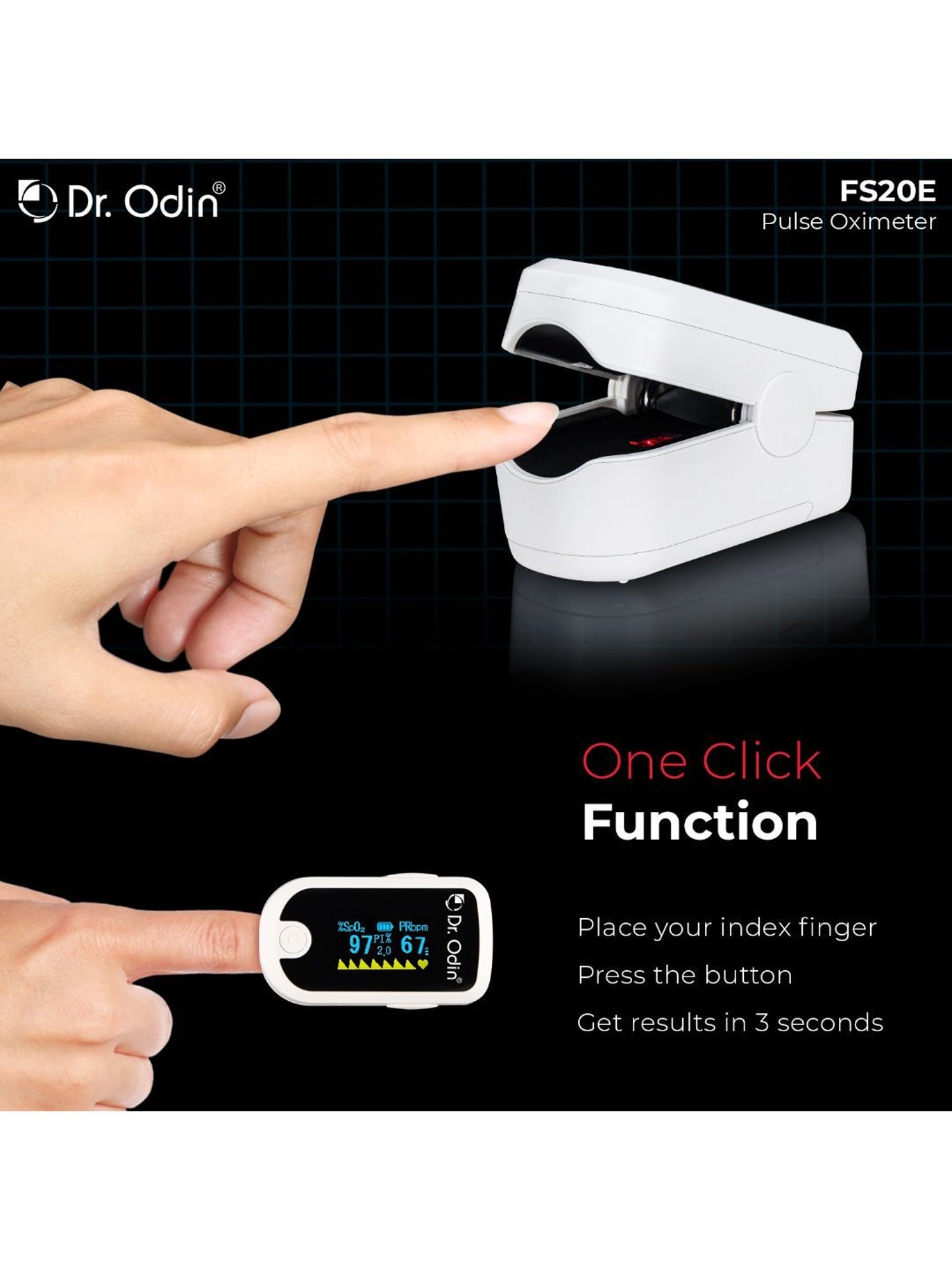 Dr. Odin PI FS20E Fingertip Pulse Oximeter Plus (White)