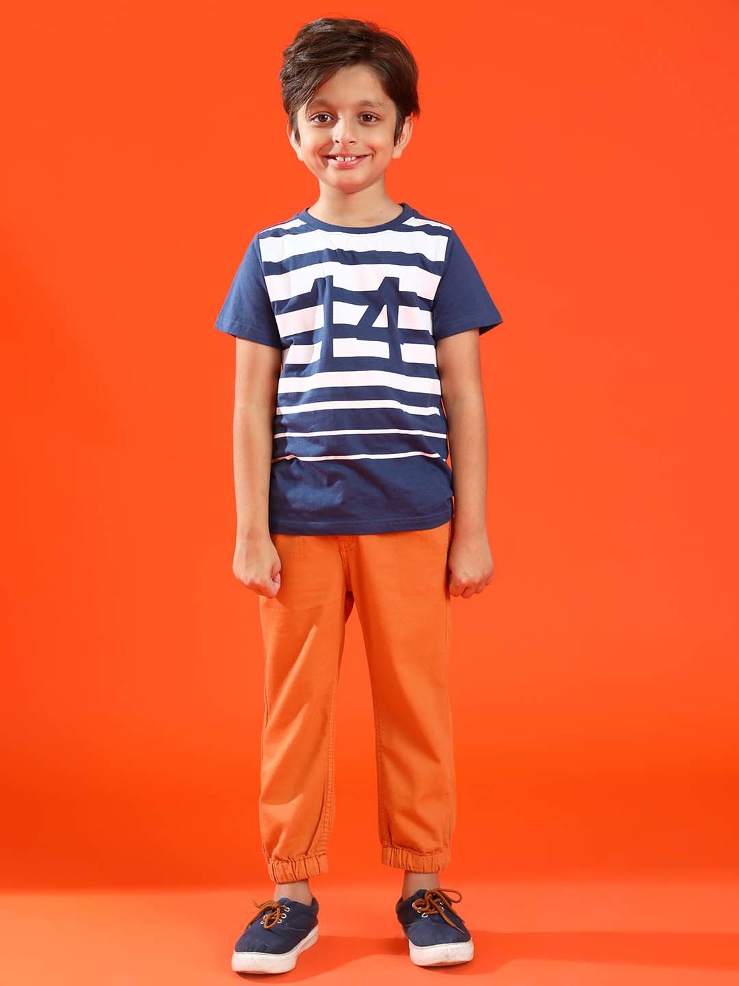 Tales & Stories Kids Navy & White Cotton Printed T-Shirt