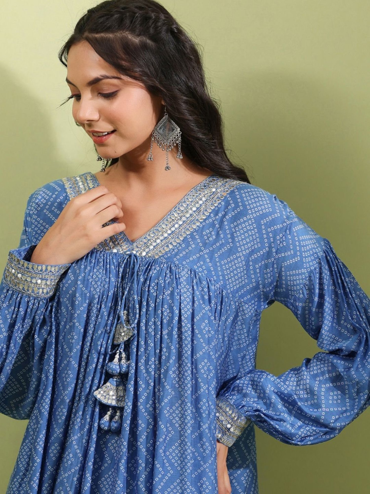 Autumnlane Darly Azure Muslin Work Kurta With Palazzos