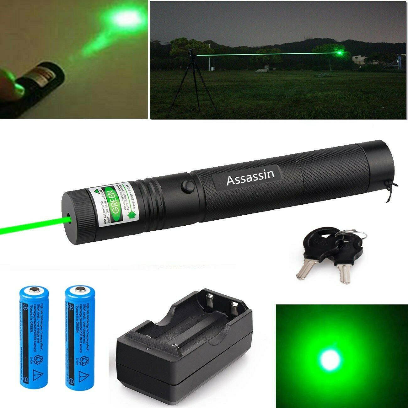 990Miles 532nm 301 Green Laser Pointer Lazer Pen+2 x 18650 Battery+Dual Charger