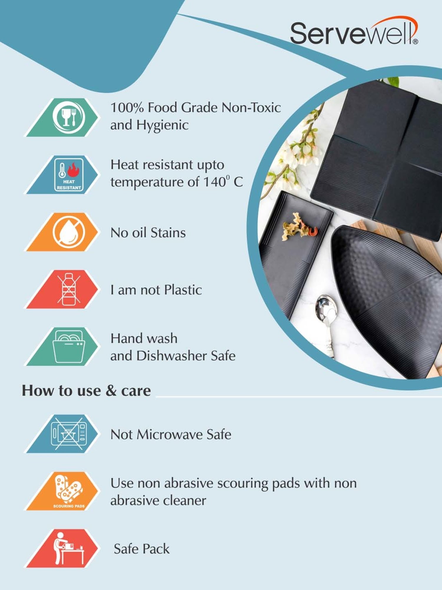 Servewell Black Melamine Matte 3 Serving Platter