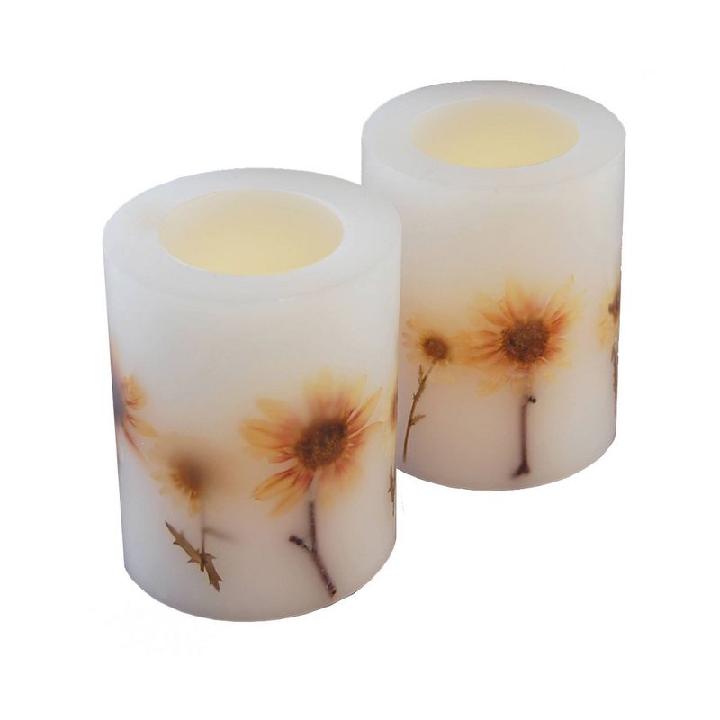 2ct Dried Flowers LED Flickering Candle