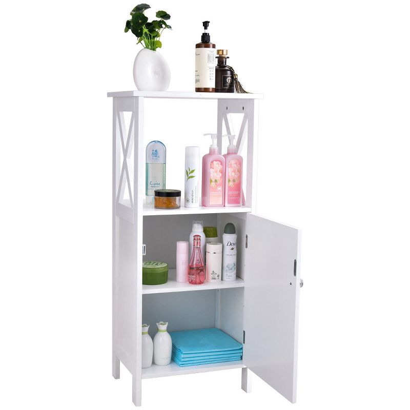 Costway Floor Cabinet Bathroom Organizer Floor Towels Storage Cabinet Single Door