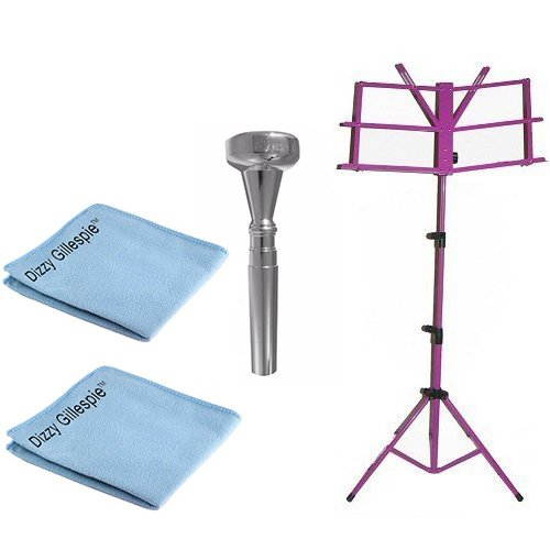 Dizzy Gillespie Elite Series Trumpet Mouthpiece Pack w/Dizzy Gillespie Trumpet Silver Polish Cloth 2 PK + Purple Music Stand