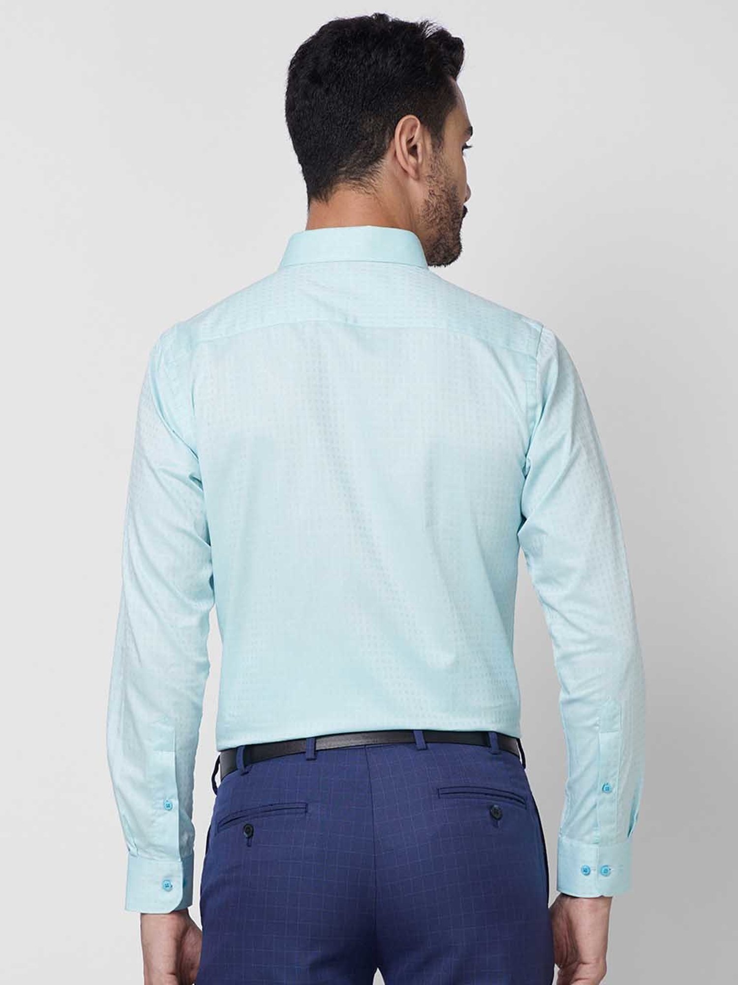 Raymond Petrol Blue Slim Fit Self Design Shirt