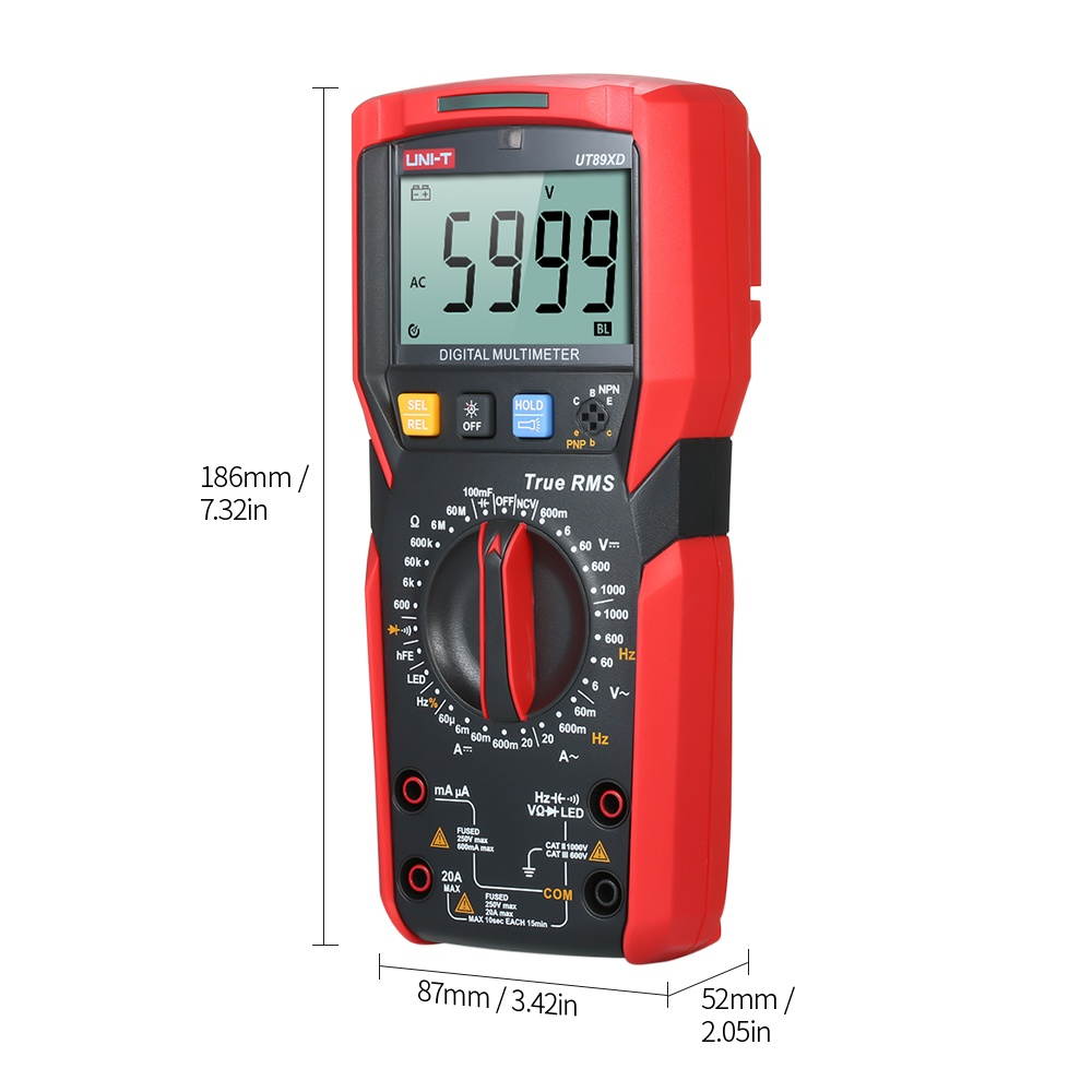 UNI-T UT89XD Digital Multimeter High Accuracy Handheld Mini Universal Meter 6000 Counts LCD Display True RMS Measure AC/DC Voltage Current Resistance Capacitance LED Test Frequency Diode Tester with