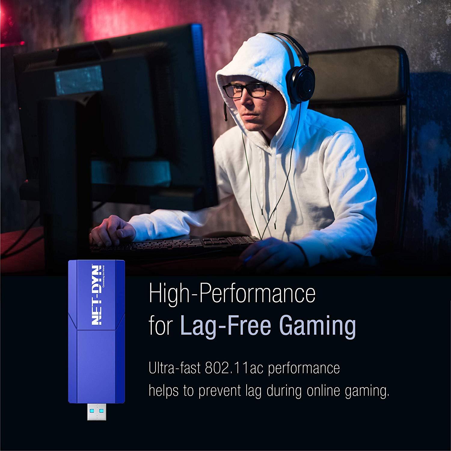 NET-DYN AC1900 USB Wireless WiFi Adapter with Base, Dual Band, 5GHz and 2.4GHZ, Super Strength So You Can Say Bye to Buffering, for PC or Mac, for Desktop or Laptop