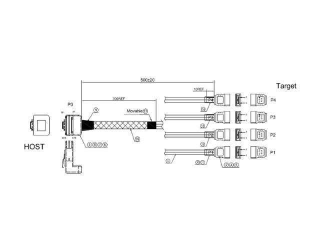 iStarUSA K-SF87RXSA-50 1.64 ft. miniSAS SFF-8087 Right Angle to 4x SATA Forward Breakout 50 cm Cable