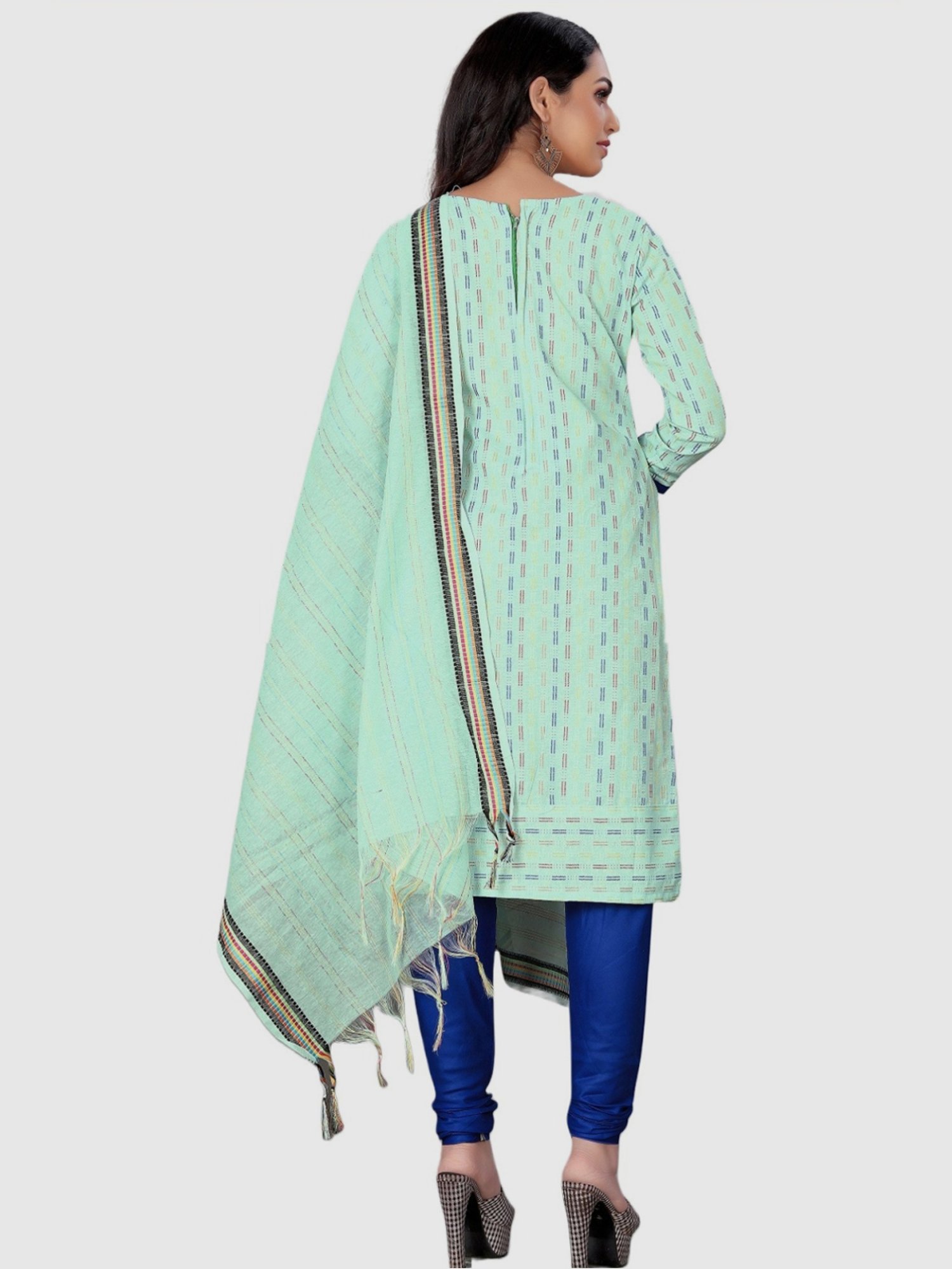 APNISHA Green & Blue Cotton Striped Unstitched Dress Material
