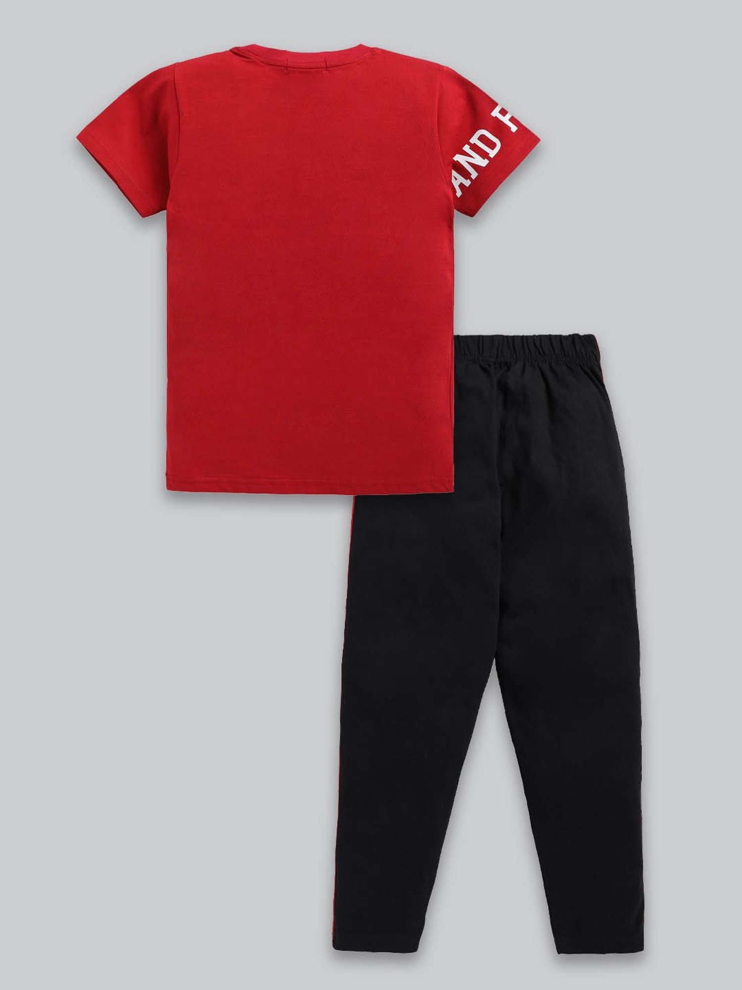 Todd N Teen Kids Red & Black Graphic Print T-Shirt with Trackpants
