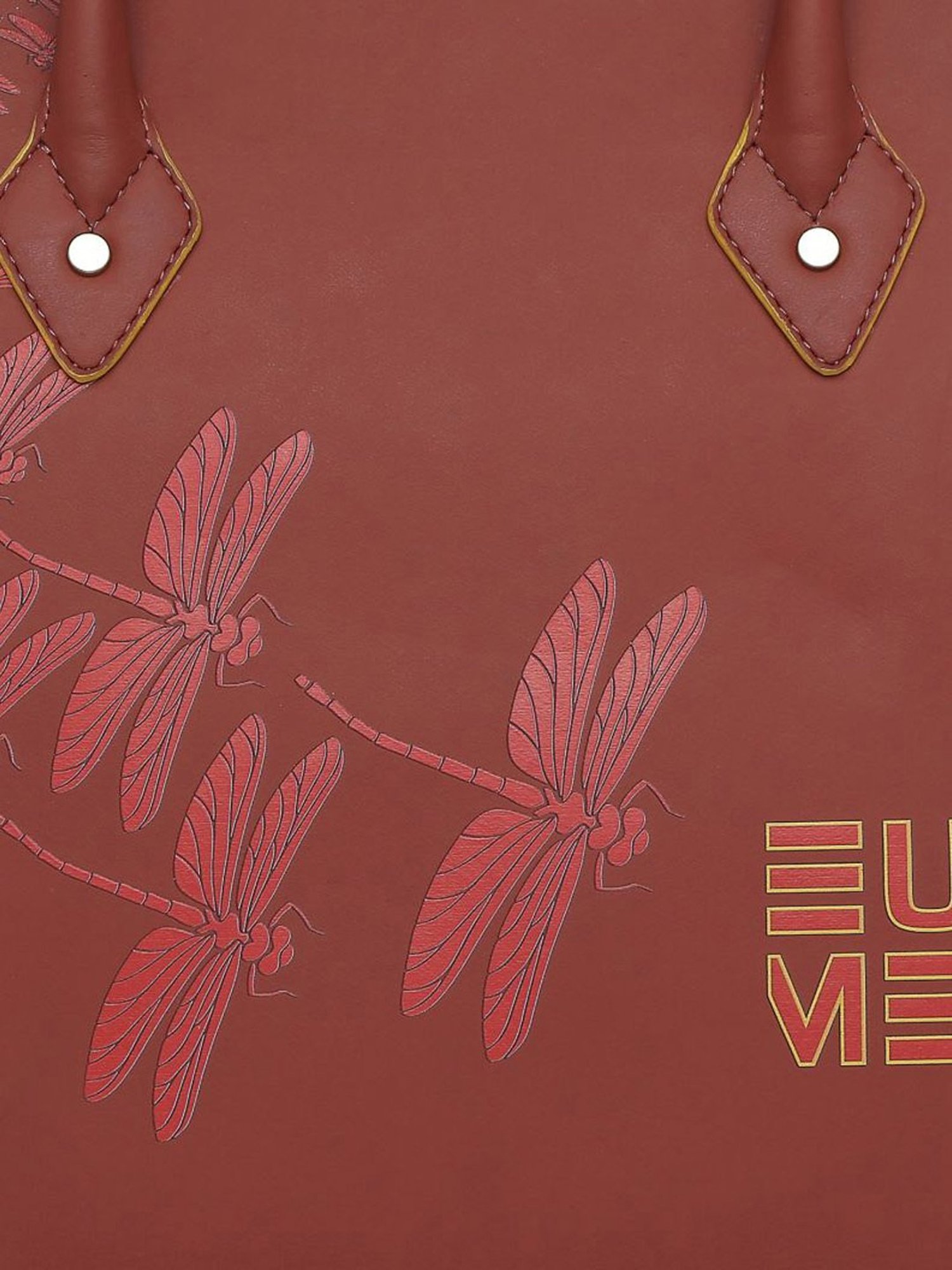 Eume Dragonfly Hot Sauce Red Leather Printed Handbag