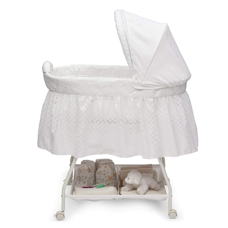 Delta Children Infant Deluxe Sweet Beginnings Bedside Covered Bassinet for Baby with Nightlight and Music, Turtle Dove