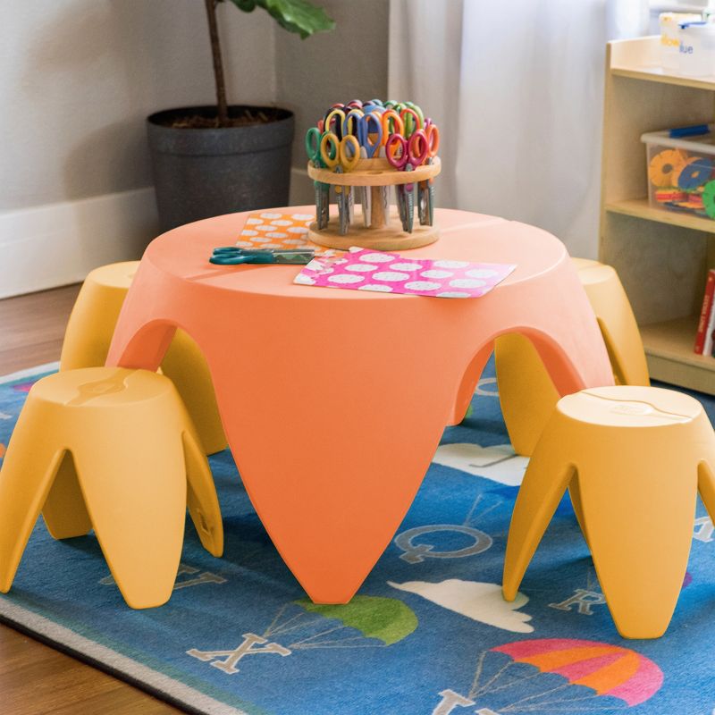 ECR4Kids Indoor/Outdoor Furniture 12" Blossom Plastic Stool for Kids, Light Orange (4-Pack)