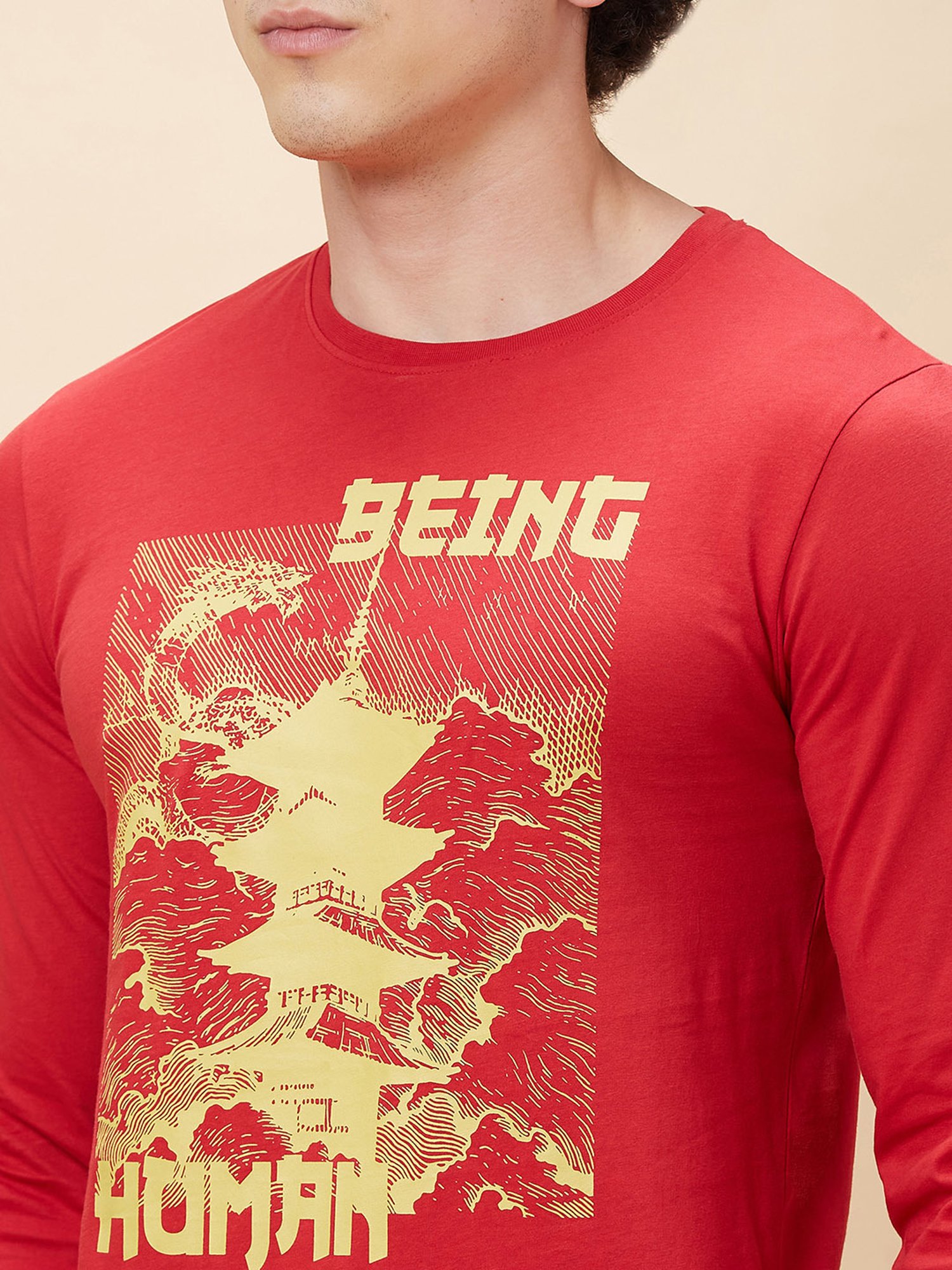 Being Human Red Regular Fit Graphic Print Crew T-Shirt
