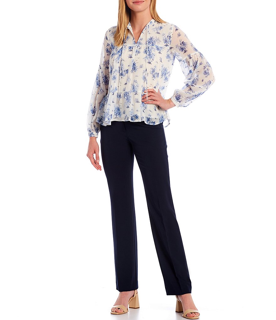 Preston & York Caroline Bow Woven V-Neck 3/4 Sleeve Blouse