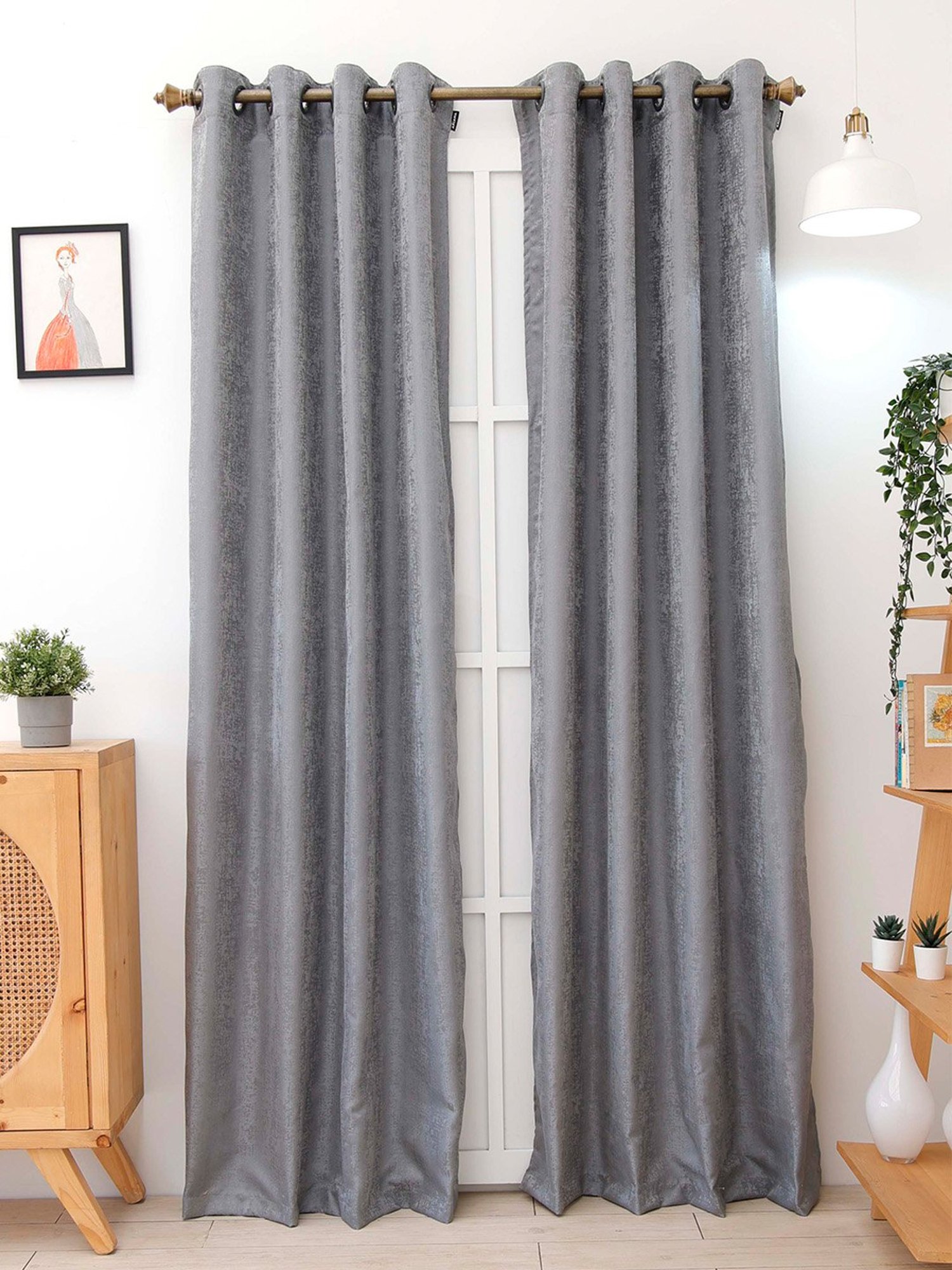 Ariana Textured Grey Polyester 5 ft Window Curtain