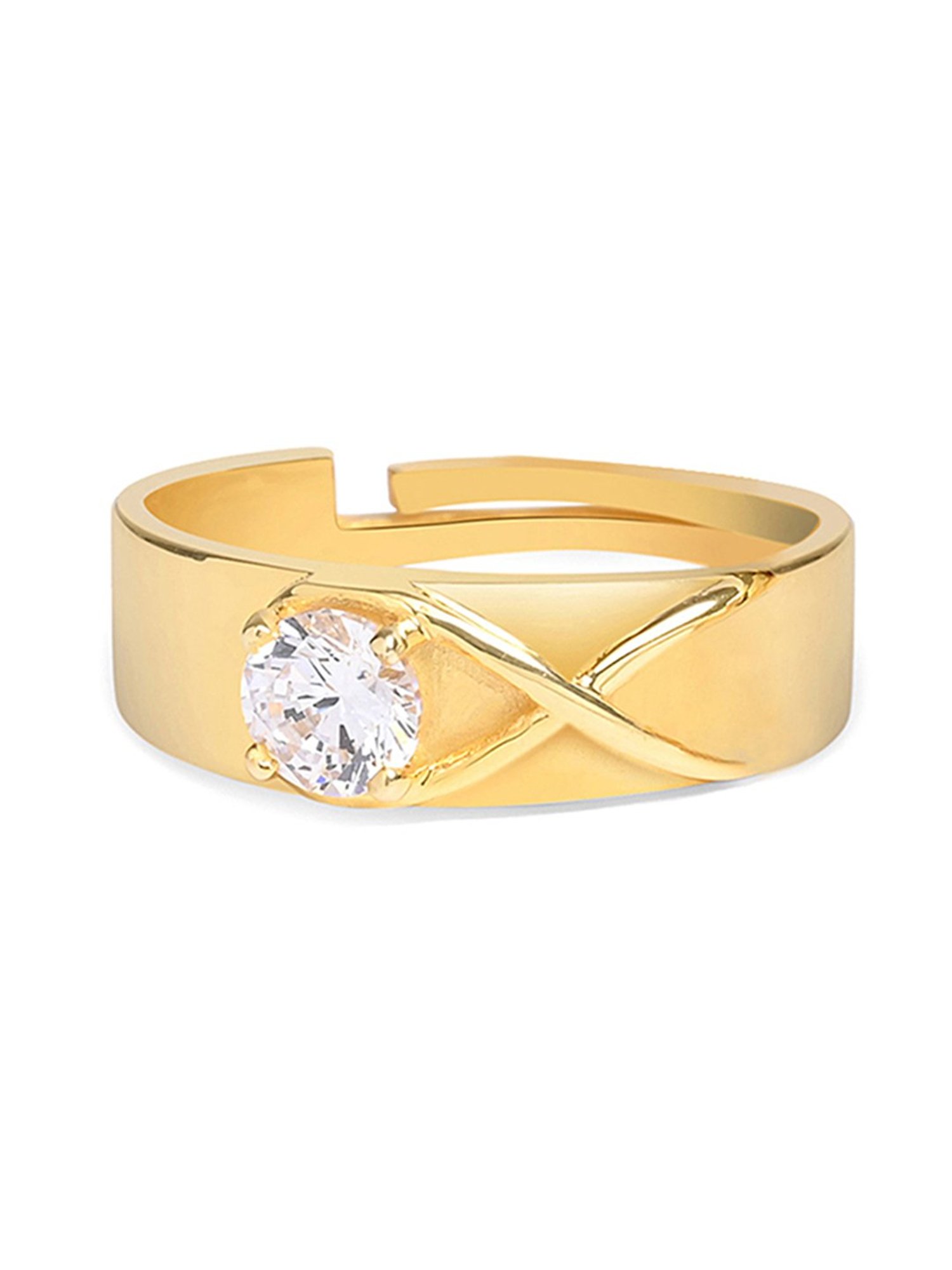 March by FableStreet 18K Gold-Plated Adjustable Solitaire Men's Ring in 925 Silver