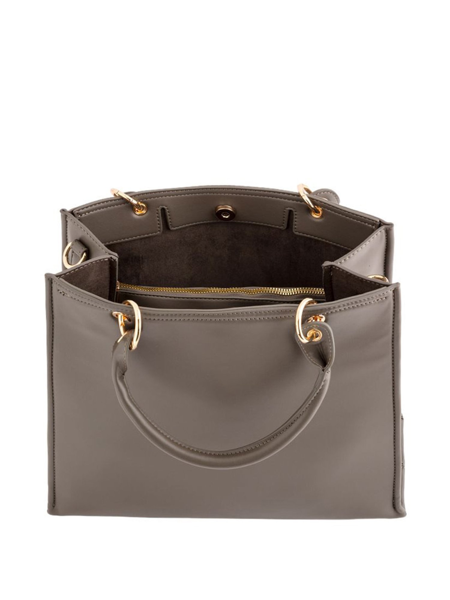 Carpisa Artemisia Smoke Grey Faux Leather Solid Handbag with Pouch