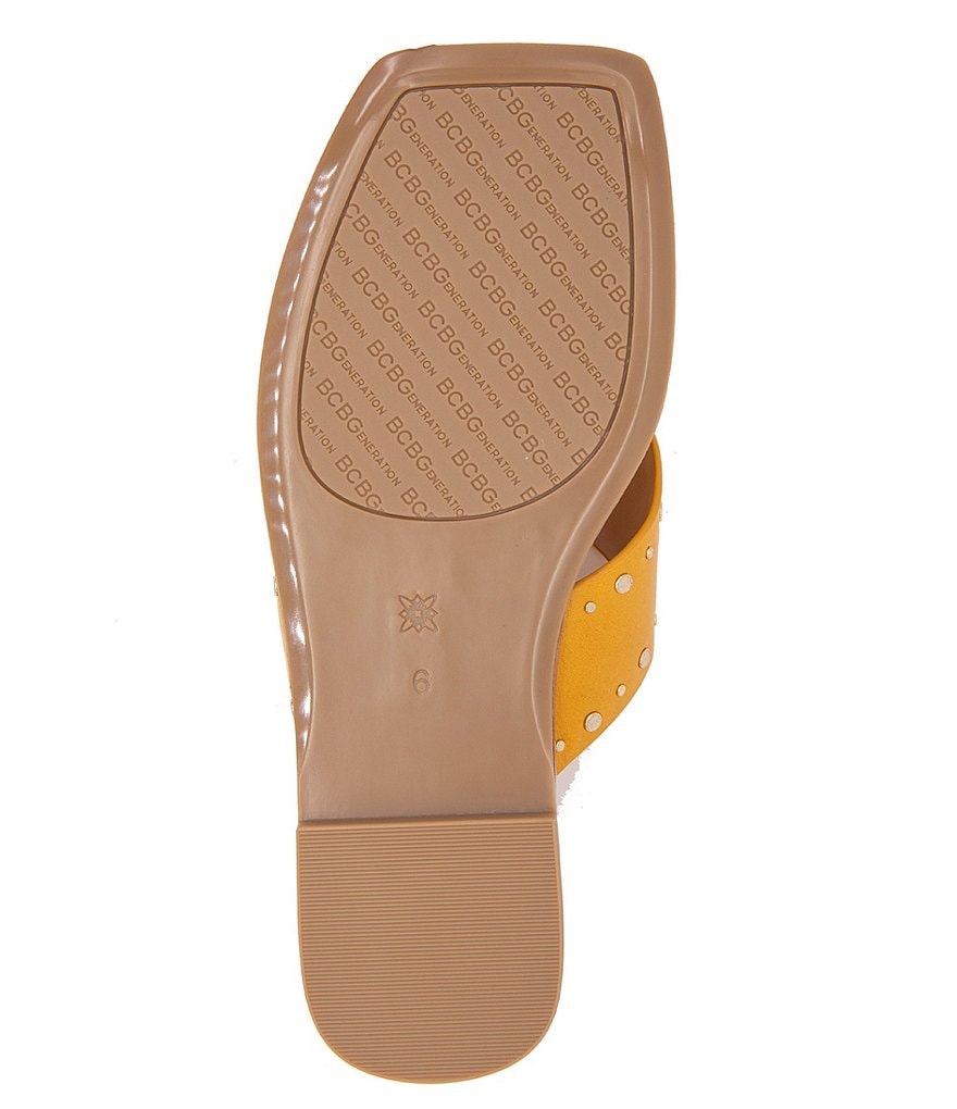 BCBGeneration Ixina Leather Studded Square Toe Thong Sandals