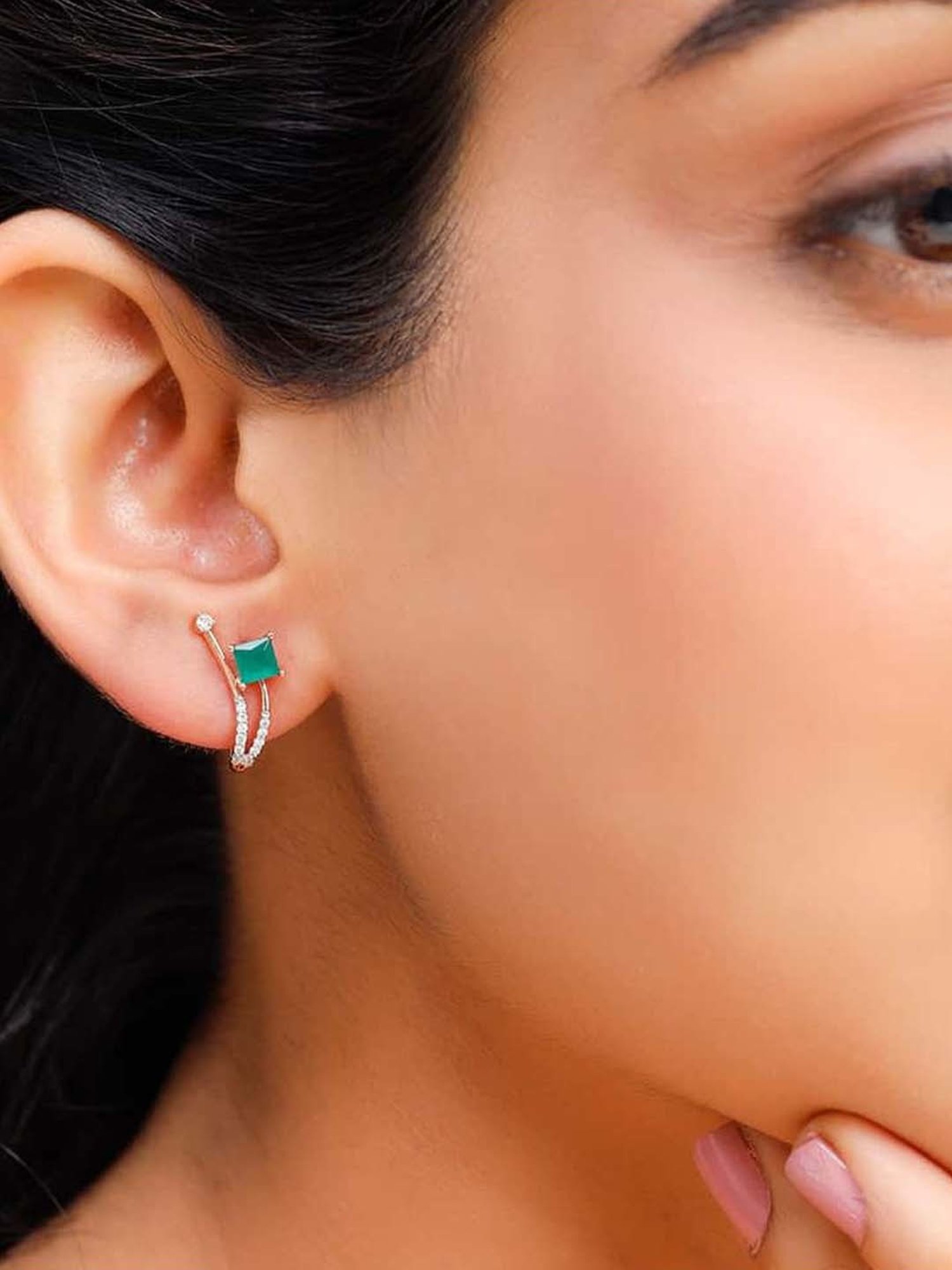 Mia By Tanishq Nature's Finest 14k Gold Blossoming Beauty Green Onyx Hoop Earrings