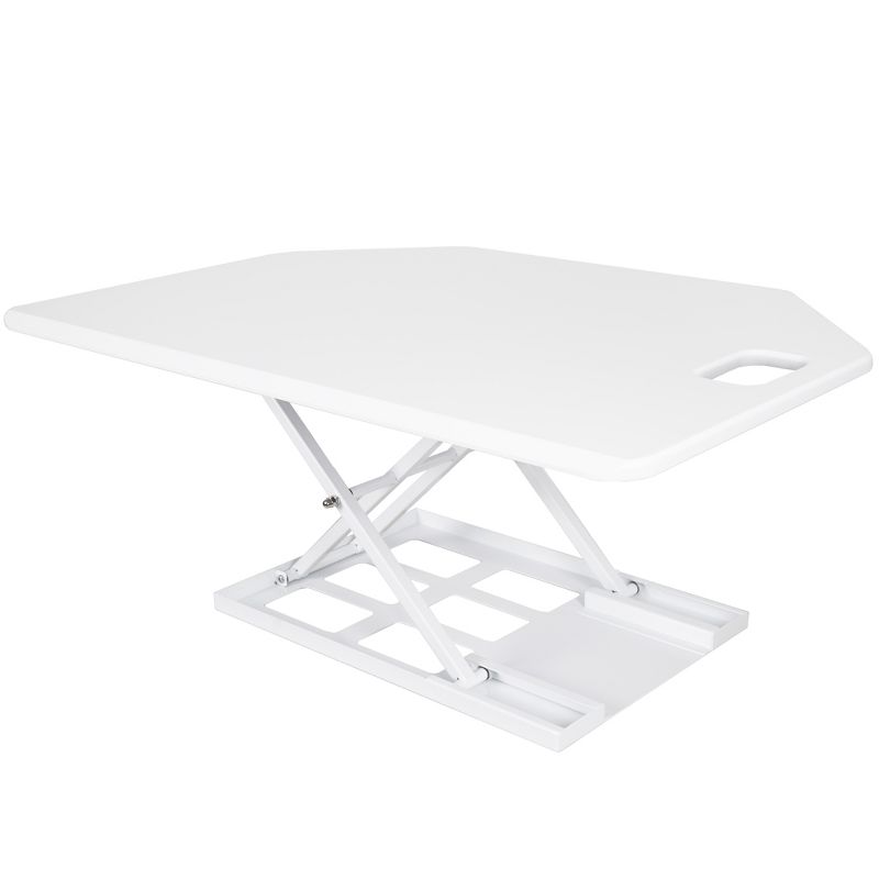 X-Elite Premier Corner Standing Desk Converter with Pneumatic Height Adjustment - White - Stand Steady