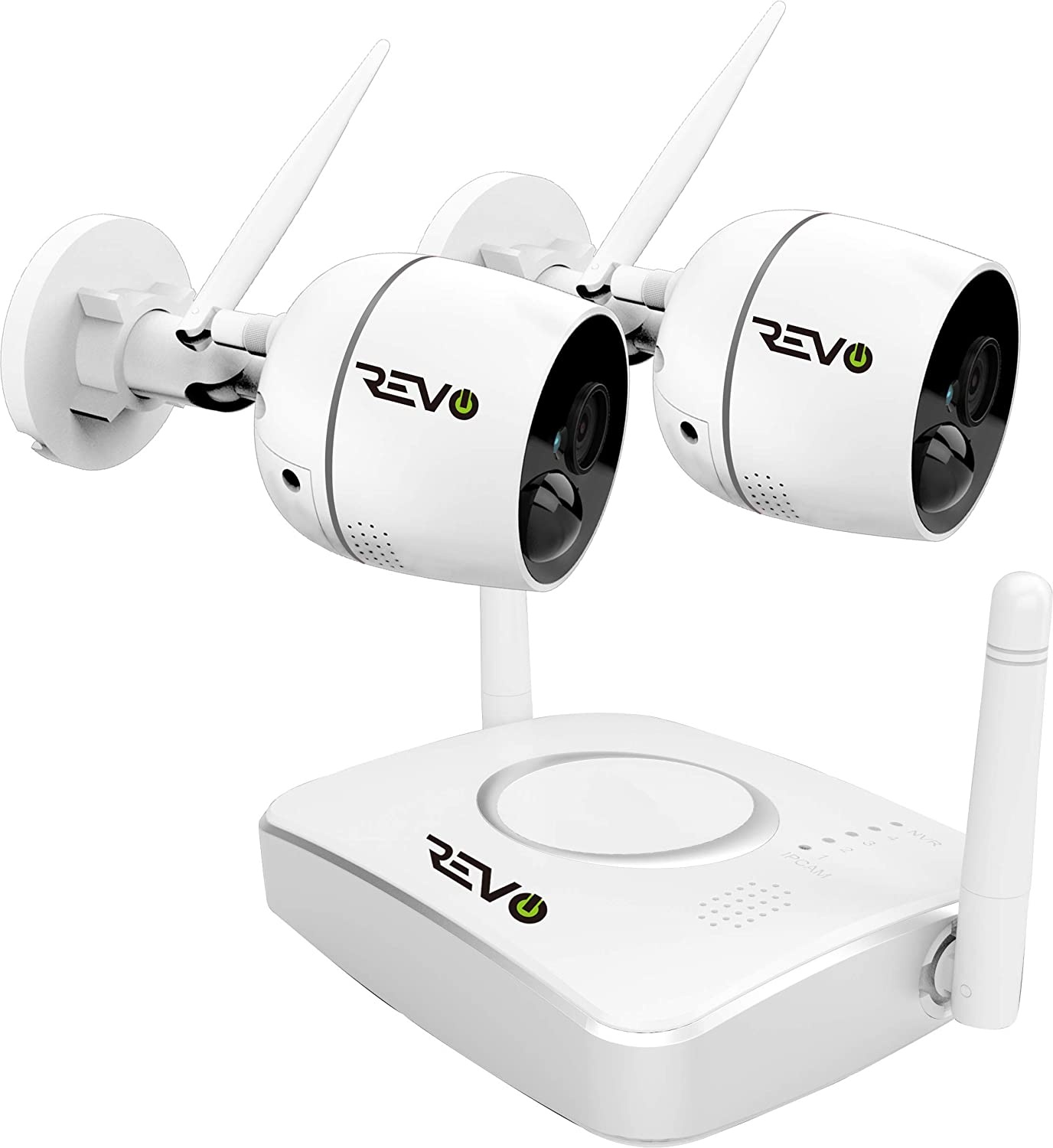 RevoAmerica 4 Ch. Wireless Gateway Security System, 32GB Micro SD Card & 2 X 1080P Audio Capable Bullet Cameras, Built-in PIR - Remote Access via Smart Phone, Tablet and PC, 4 Channel Wi-Fi Gateway
