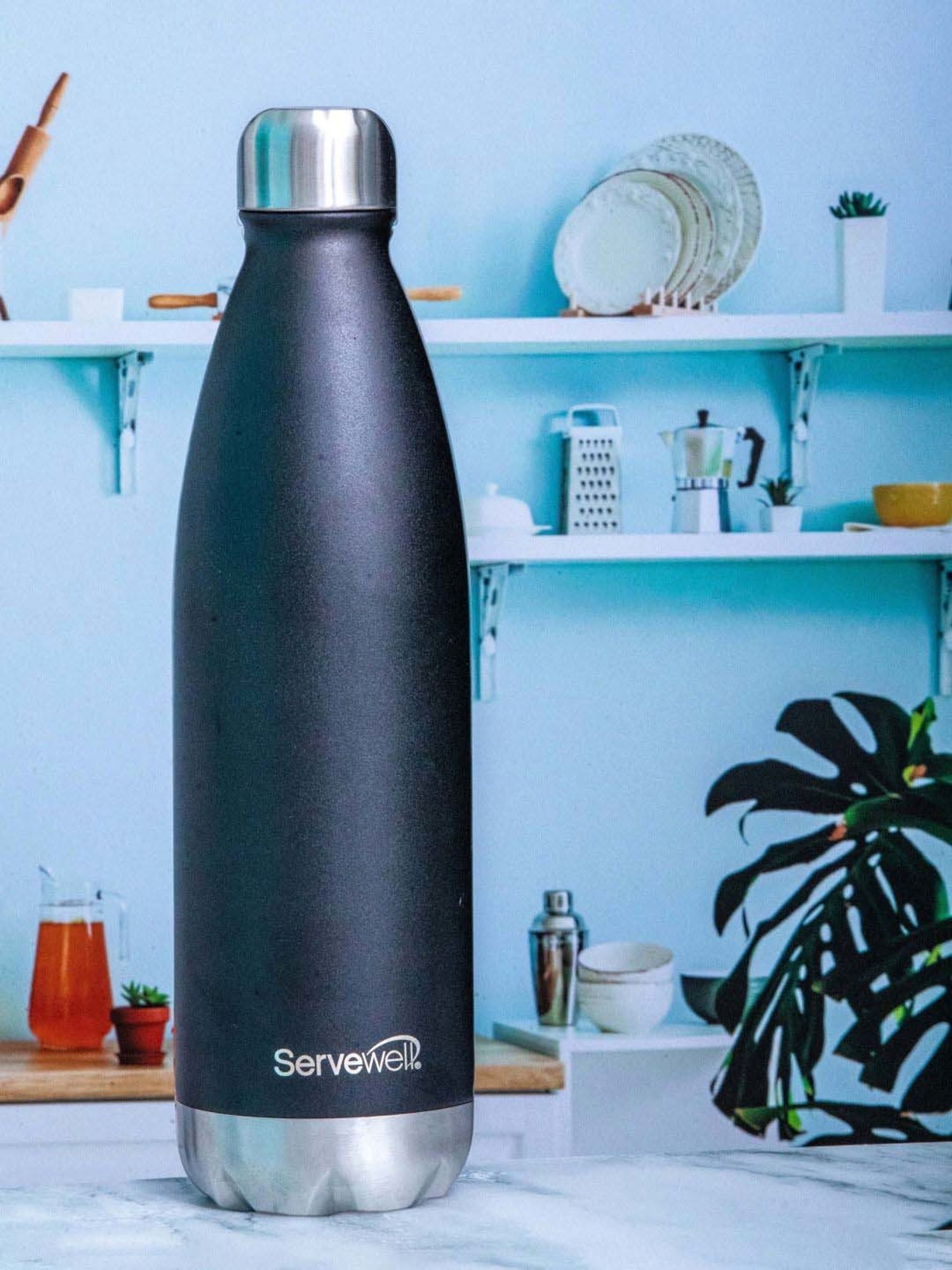 Servewell Jet Black Steel Bali Single Wall Water Bottle (1 L)