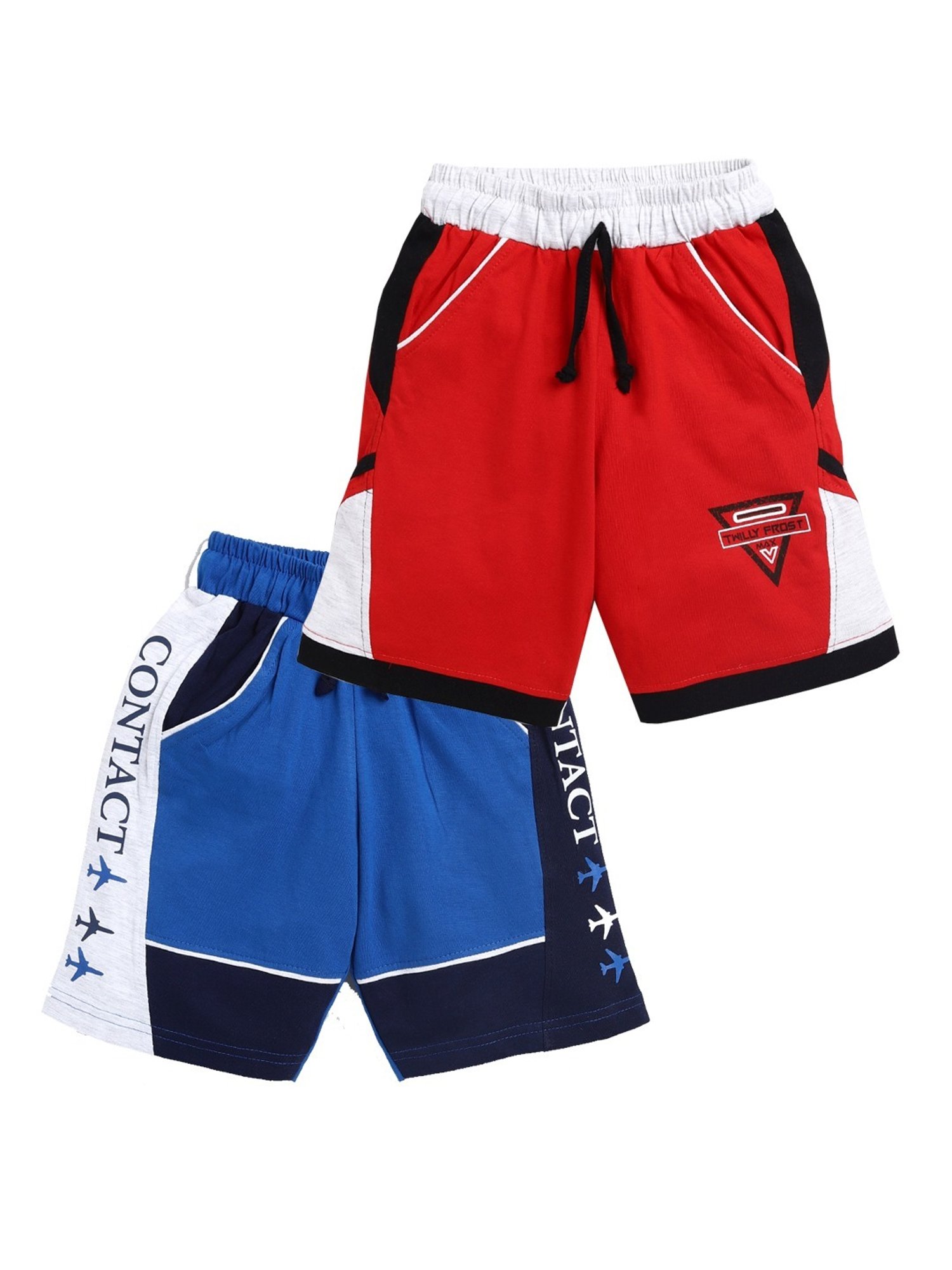 Todd N Teen Kids Red & Blue Cotton Printed Bermunda