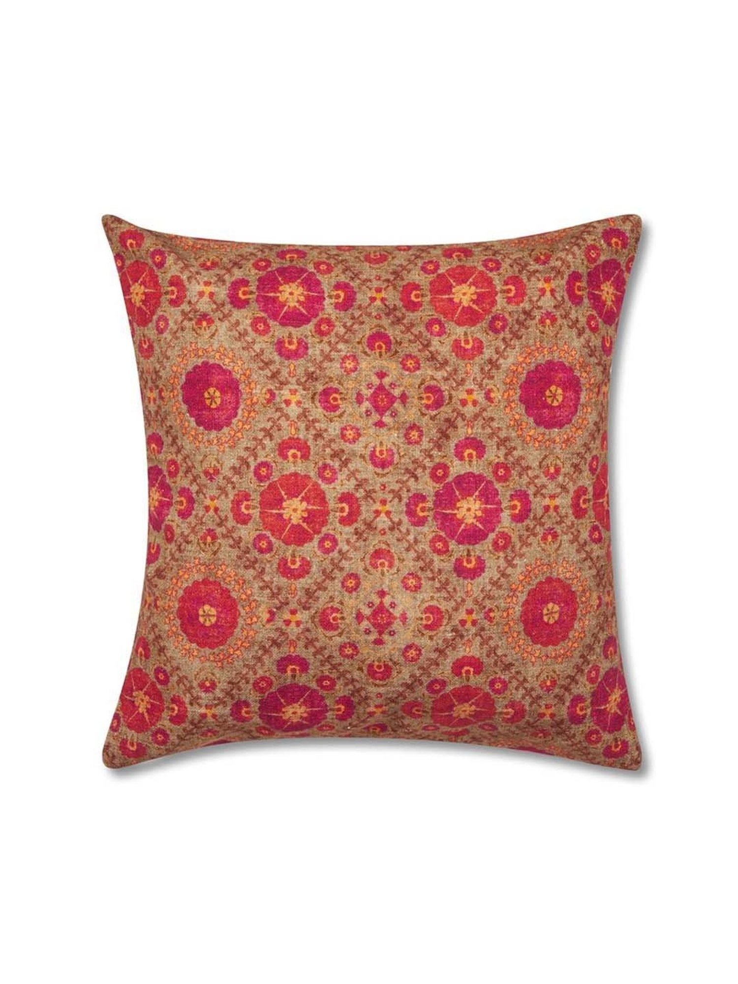 Fabindia Maroon Cotton Nieta Jaal Cushion Cover