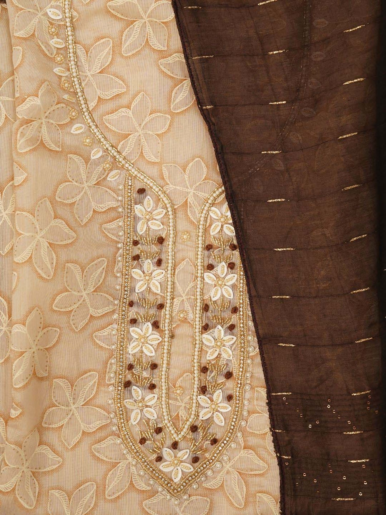 Jaipur Kurti Beige Embellished Unstitched Dress Material