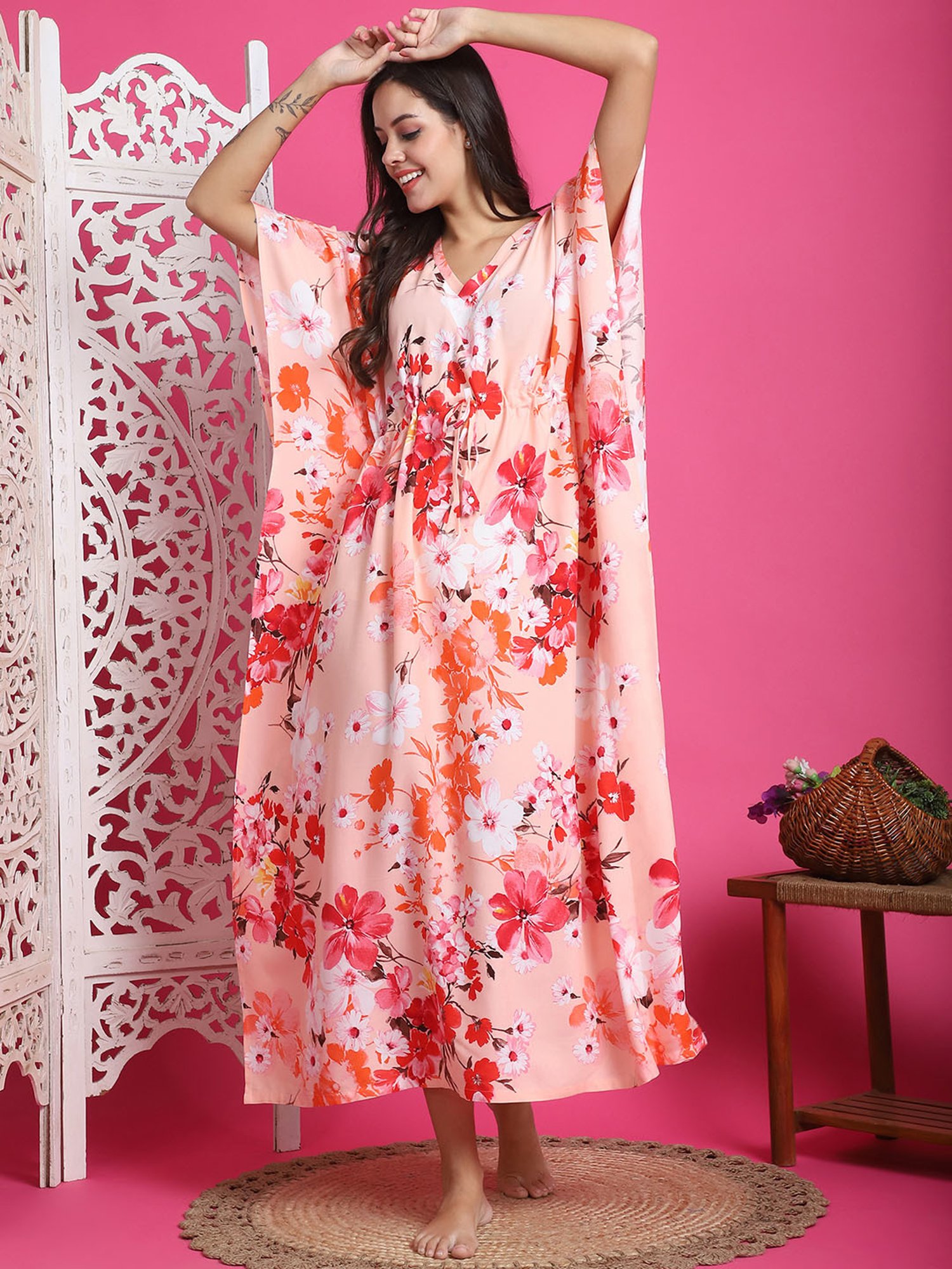 Boston Club Pink Printed Kaftan Night Dress