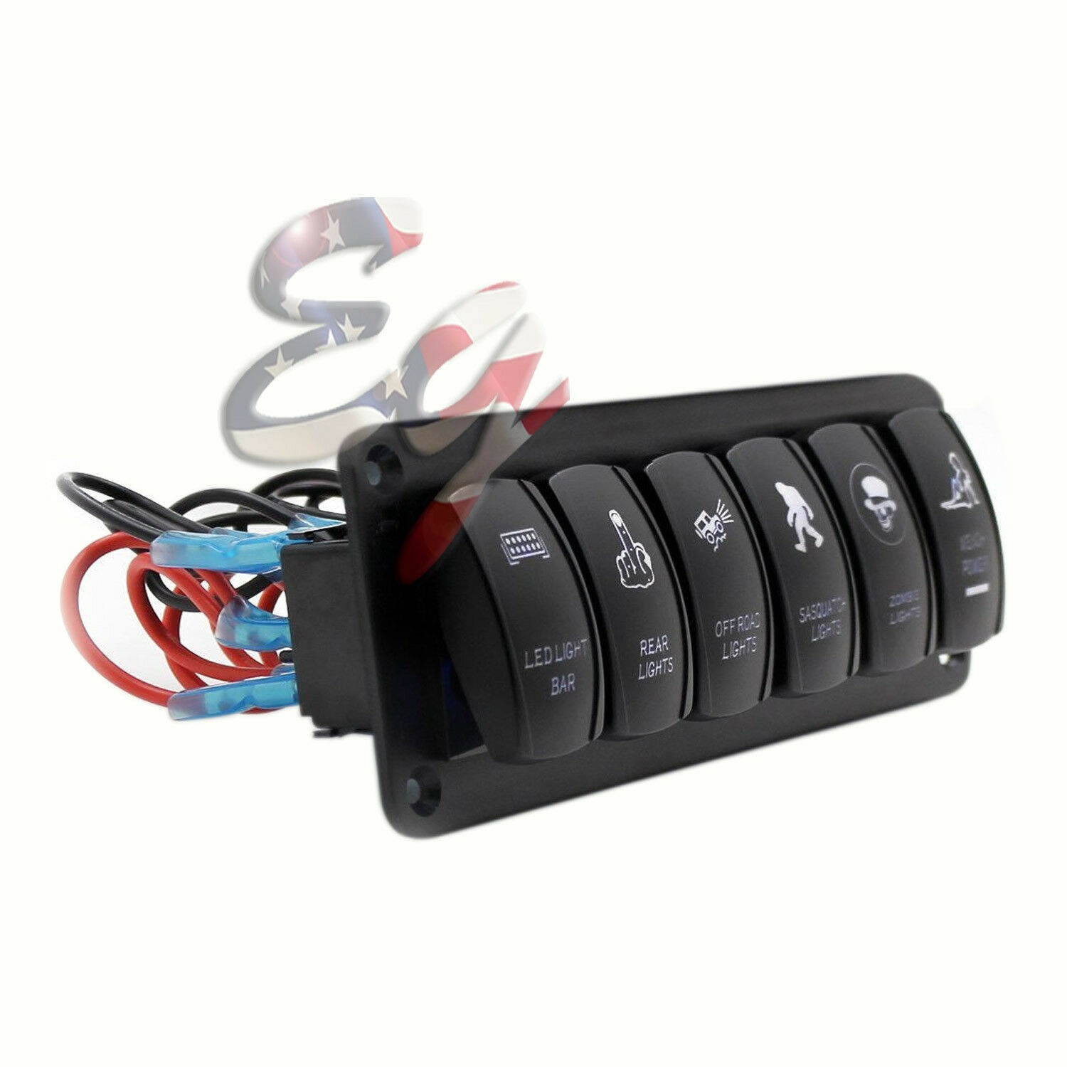 Blue Car Marine Boat 6-Gang Waterproof Circuit LED Rocker Switch Panel Breaker