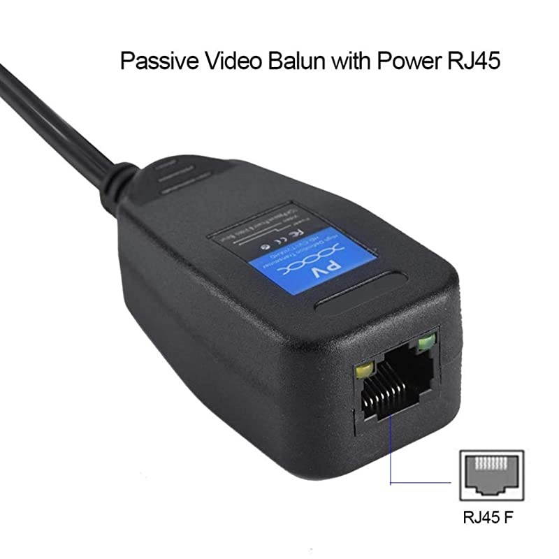 Passive Video Balun with Power Connector and RJ45 CAT5 Data Transmitter 1 Pair Transmitter and Transceiver BNC Twisted Pair