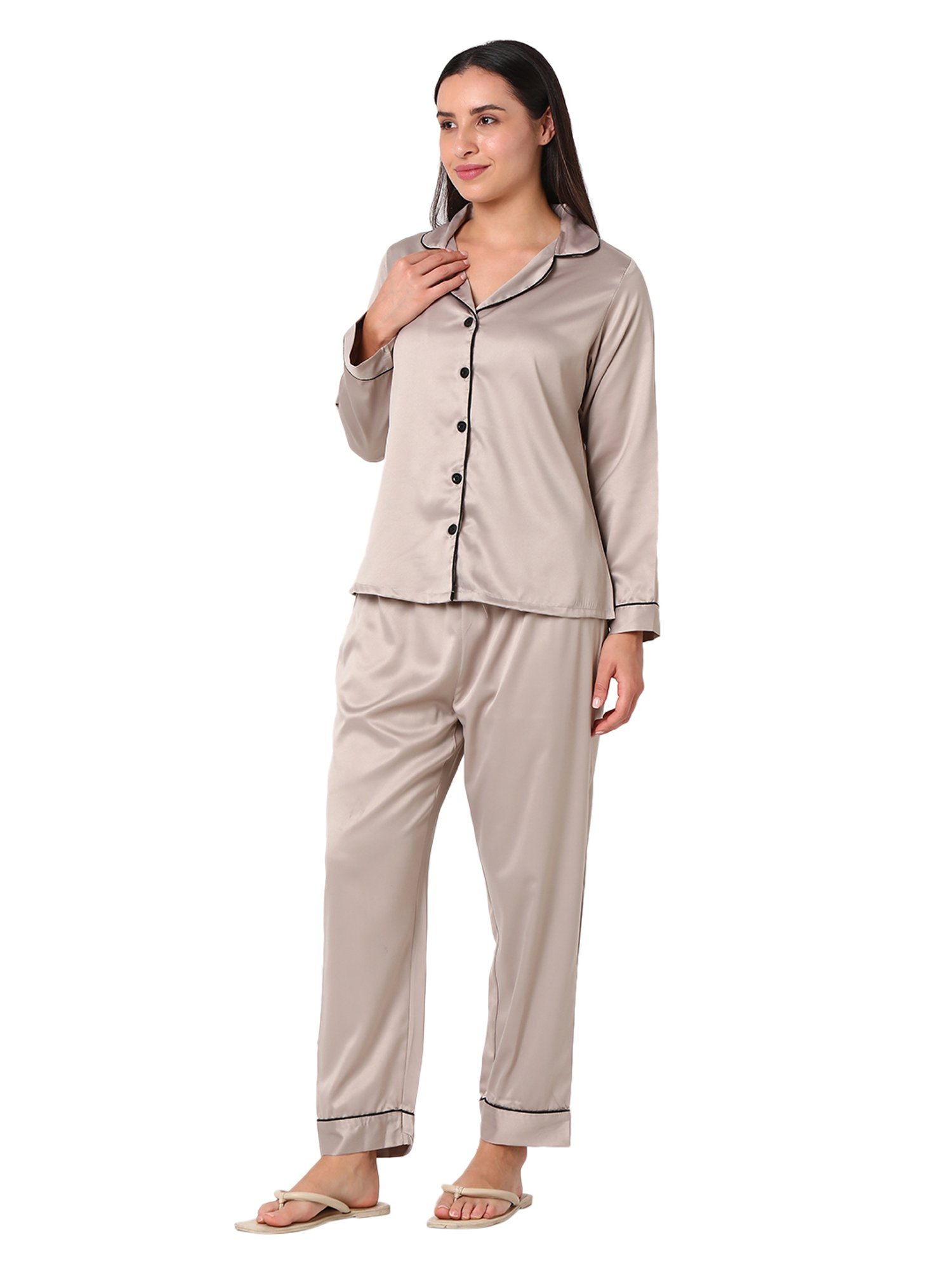 Smarty Pants Light Brown Satin Shirt With Pyjamas