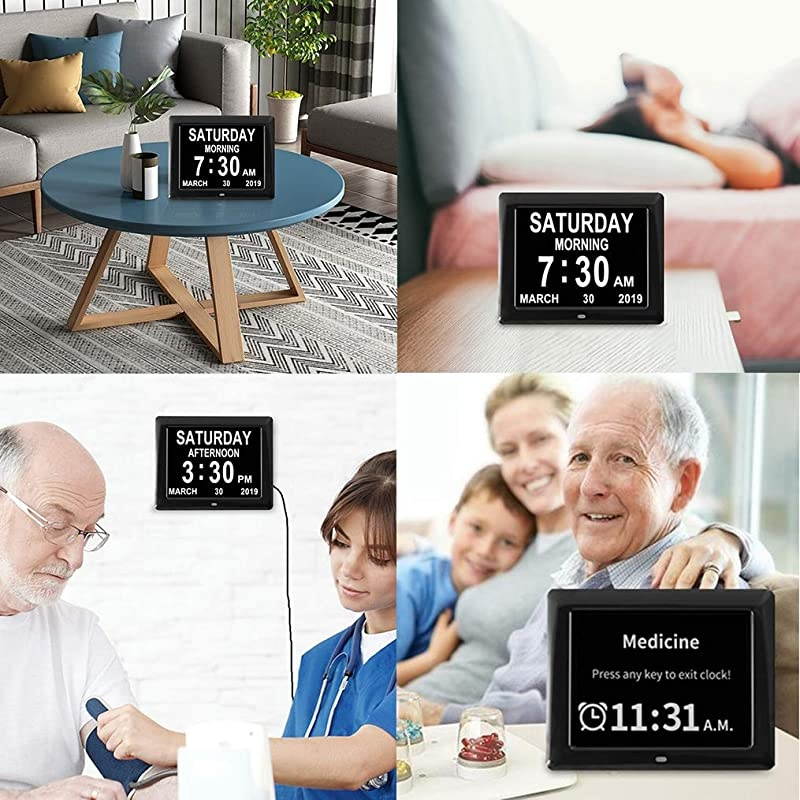 Newest Version Large Display Digital Calendar Day Clock 12 Alarm Options Level 5 Auto Dimmable Display Extra Large NonAbbreviated Day and Month Perfect for Seniors